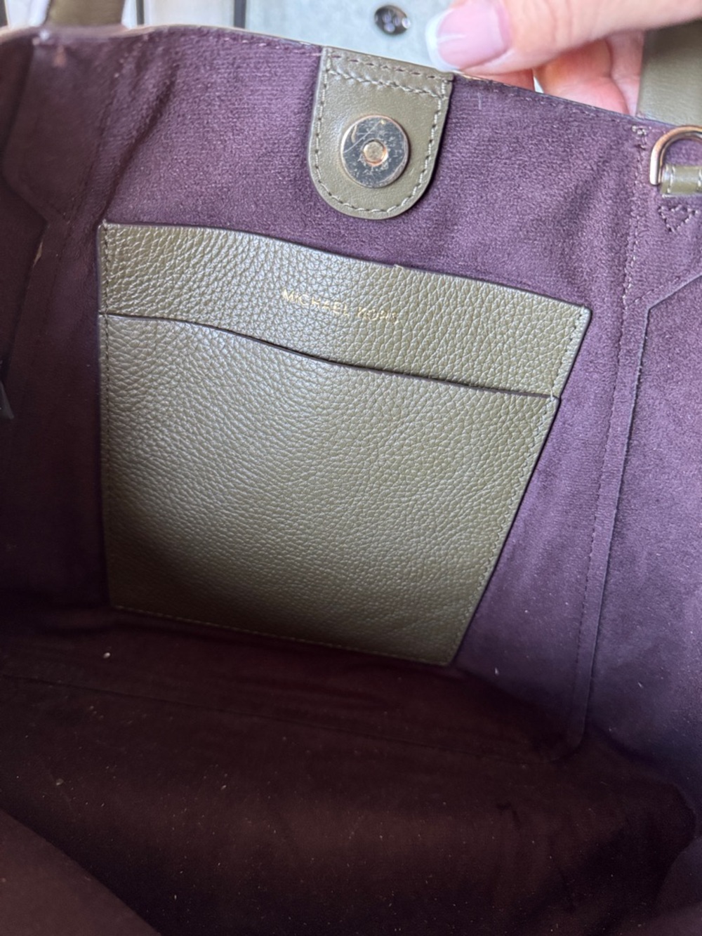 Michael Kors Olive Green Pebbled Leather Drawstring Shoulder Bag - Picture 7 of 9